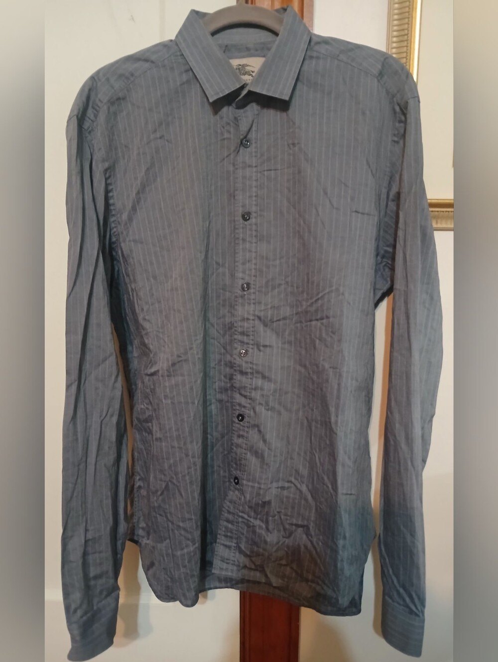 Vtg Burberry Men's Slate Gray Pinstripe Dress Shirt